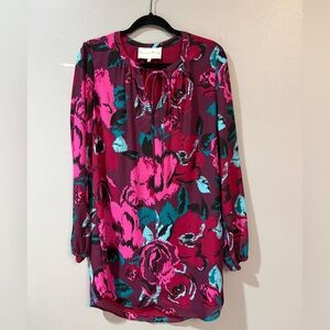 Charles Henry Pink and Teal Floral Midi Dress